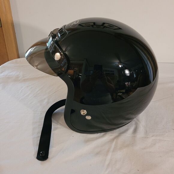 Z1R Open Face Sz M Black Helmet, Smoke Visor Snap Chin Strap Vents - Picture 2 of 12
